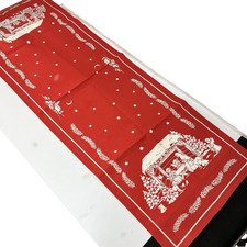 Vintage 30” Red White Nativity Table Runner Christmas Manger Scene Holiday Decor picture