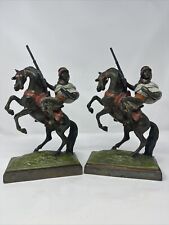 2 Vtg Paul Herzel Bronze Arabians On Horseback Sculpture Bookends picture