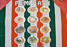 ITALY VINTAGE ITALIAN DISHES FIRST COURSES GREEN RED COTTON APRON picture