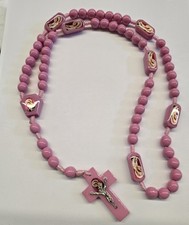 Mystic Rose Virgin Mary Pink Wood Rosary Virgen Rosa Mistica Rosario Madera New picture