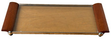 Art Deco Machine Age Chrome Glass Wood Serving Bar Vanity Display Tray Vtg Mcm picture