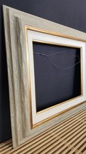 Vintage 16x20 Rustic Wood Picture Frame Gold Trim Linen Mat Farmhouse Cottage picture