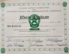 1954 Portland Oregon Junior Safety Patrol Merit Certificate Beaumont Ephemera  picture