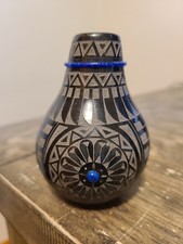 Red Starr Sioux Black Sgrafitto Miniature Pot with Inlaid Blue Stone picture