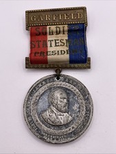 1890 President James Garfield Assassination Mourning Medal Badge White Metal picture