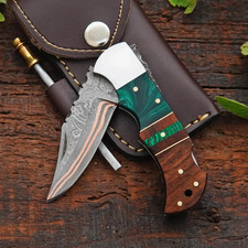 COPPER DAMASCUS Pocket Knife With Rosewood Handle Handmade Custom Folding Knife picture