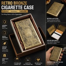 Retro Bronze Metal Cigarette case Holder Box For King Size or 20's Cigarettes US picture
