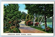Tower Minnesota Postcard Greetings Exterior View Road Lake 1940 Vintage Antique picture