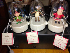 Hallmark Happy Tappers Musical Animated Santa Elf Reindeer Dome Figurines 3pk picture