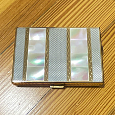 Vintage Mother of Pearl Inlay Gold Tone Powder Compact Mirror with music box picture