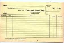 Vintage Blank Purchase Order Falmouth Hotel Portland ME picture