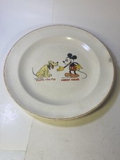 VINTAGE 1930s Patriot China MICKEY MOUSE/PLUTO/DISNEY 9” Plate picture