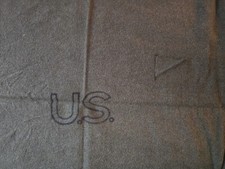 Vtg US Military Army Wool Bed Blanket Dark Green Stamped CLEAN 81 X 66 picture