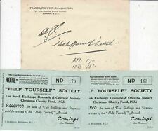 Help Yourself Society 1933 Reg No.s on Tickets Daily Mirror Ad+Envelope Rf 33413 picture