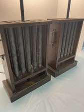 Pair Vintage Wood & Metal 10-Tube Candle Mold Table Lamps 25” Primitive Decor picture