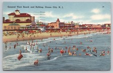 1958 Ocean City NJ Beach & Bathing Tichnor Postcard - Vintage New Jersey Shore picture