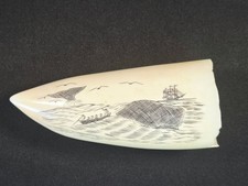 Antique Scrimshaw Style Engraved Animal Horn Whale Whaling Ship Maritime Art 4