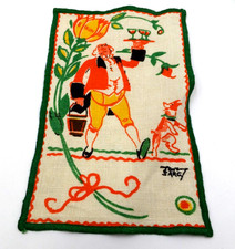 Tony Sarg Signed Vintage Linen Cocktail Napkin, Gentleman Cocktail Server picture