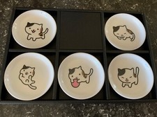 Japanese Mino Ware 5 Cat Plates Beautifully Boxed..Ships Next Business Day NEW picture