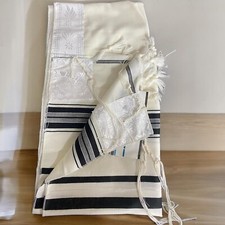 SUPER SALE Wool Tallit Prayer Shawl Black & White Kosher Israel Jewish Model 65 picture