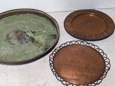 Lot of 3 vintage round copper trays: 17, 12, and 11.5 Inches In Diameter picture