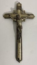 Vintage Antique Wall INRI Crucifix Cross Silver/Gold Color About 14” Tall picture