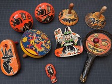 9 Vintage Halloween Noisemakers 1920s-50s Chein Cohn Kirchhof US Metal WORKING picture