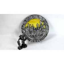 Vintage 1982 Michael Ricker Pewter Stained Glass Plate Christmas + Figurine picture