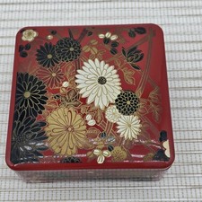 Vintage Japanese Red Lacquer Trinket Lidded Box With Chrysanthemums picture