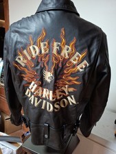 Vintage Harley Davidson Ride Free Leather Jacket Flaming Eagle Flames Mens  L  picture