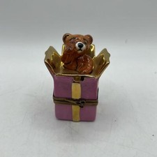 Vtg Limoges France Bear Present Hand Painted Trinket Box Collectible Decor Mini picture