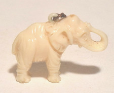 Vintage Elephant Keychain Cream Plastic Faux Ivory 1980s Trunk Curled 1