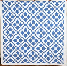 Large Vintage 30's Blue & White Jacob's Ladder Antique Quilt ~BEAUTIFUL picture