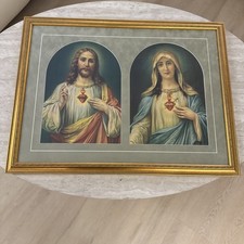 Sacred Heart Jesus Mary Religious Gold Framed Art Print Large 32 X 24” picture