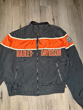 Vintage Harley-Davidson Racing Black & Orange Nylon Motorcycle Jacket Women’s XL picture