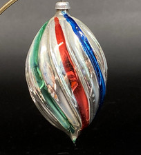 Vintage Chirstmas Ornament Striped Fluterd Drop West Germany 4
