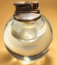 Vintage Evans B.A.B. Clear Glass Orb Table Lighter Chrome Japan MCM picture