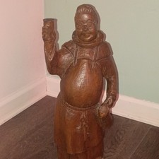 vintage hand-carved wooden figurine of a drinking monk. 20in Tall 7lb.4oz picture