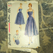 1950's Simplicity 3165 Vintage Original Women's Evening Dress Sewing Pattern picture