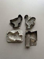 Antique  VIntage Primitive Flat Back Tin Cookie Cutters Lot of 4 picture