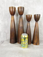 Vintage Mid Century Set of 4 Danish Tulip Candlestick Wood MCM Holder 12