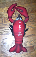 VINTAGE Tau Kappa Epsilon fraternity large plush lobster, Red Carnation 1961 TKE picture