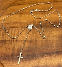 Vtg Sterling Silver Rosary Virgin Mary Necklace Religious 18” 925 MX Christian picture