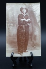 Antique 1900s RPPC Cowboy Photo Postcard Wooly Chaps Gun Holster Gauntlets Solio picture
