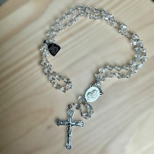 VTG Necklace 28 Inch Rosary Sacred Heart Cross Quartz Crystal Sterling 48.2g picture