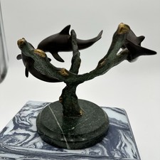 Vintage Bronze Dolphin Statue Coastal Decor M7 Heavy picture