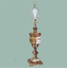 Vintage Banded Onyx Marble Urn Table Lamp Hand Carved Stone 30.5