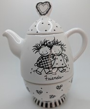 Enesco Marci Stackable Teapot & Cup Single Serving 3 Pcs Inc Lid Friends Hearts picture