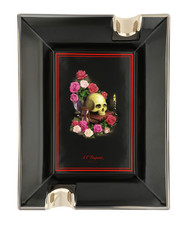 S.T. Dupont Porcelain Black Memento Mori, Skull & Roses Cigar Ashtray 006494 NIB picture