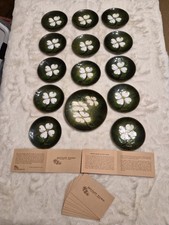 Vtg M Ratcliff Copper Enamel Dogwood Flower Plate Complete Set 14pc Mid Century picture